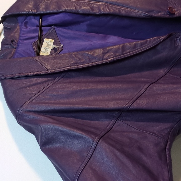 Vintage 80s Purple Leather Jacket, Size Small - Picture 4 of 10